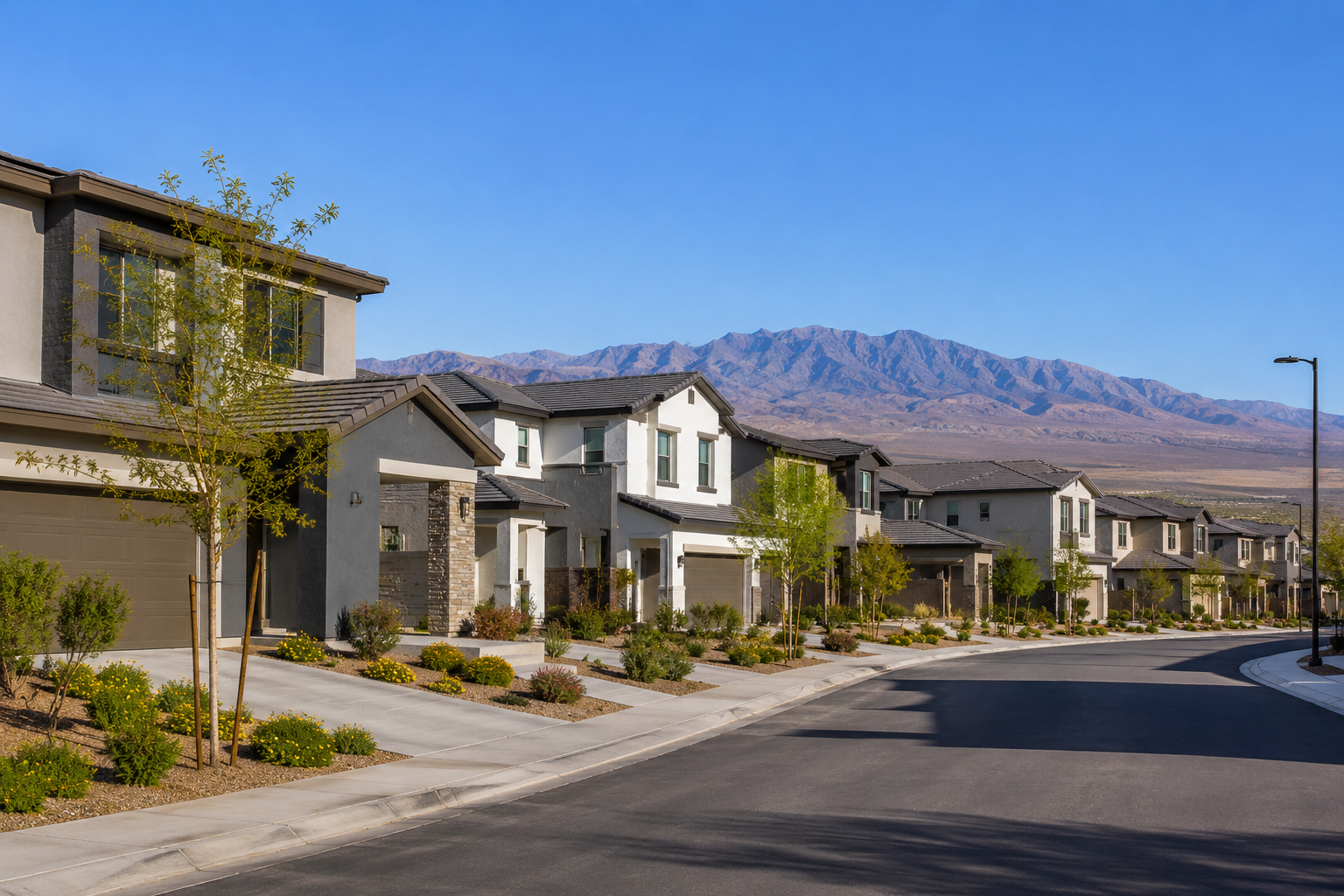 New construction homes in a Las Vegas neighborhood with mountain views